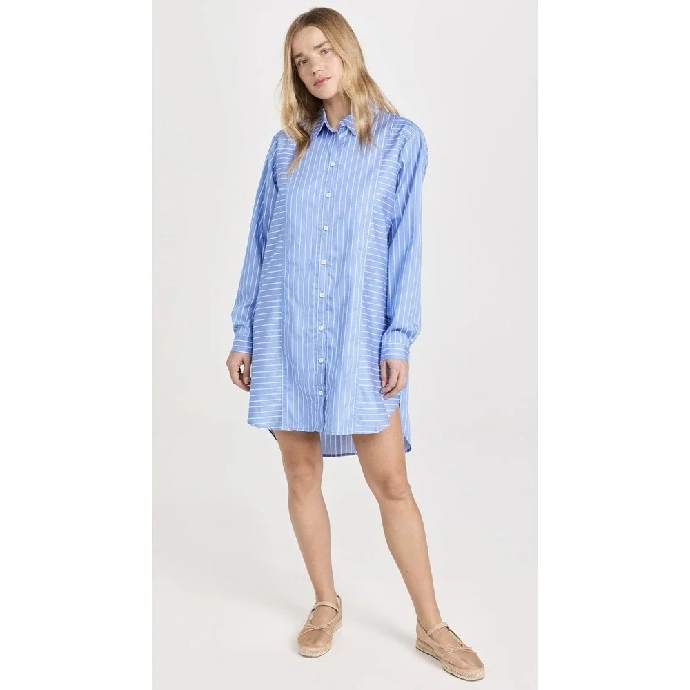 Nation LTD Button Down Shirt Dress S Pima Cotton Cover Up Coastal Resort Wear - Picture 5 of 12